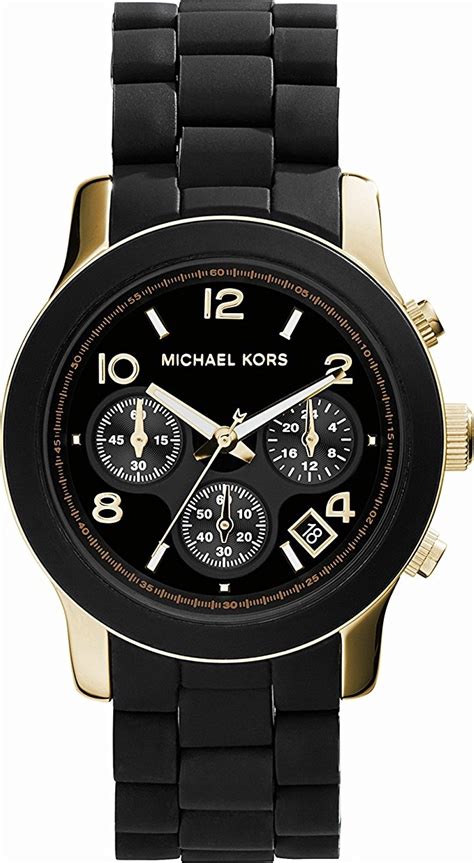 michael kors watches black pu runway watch